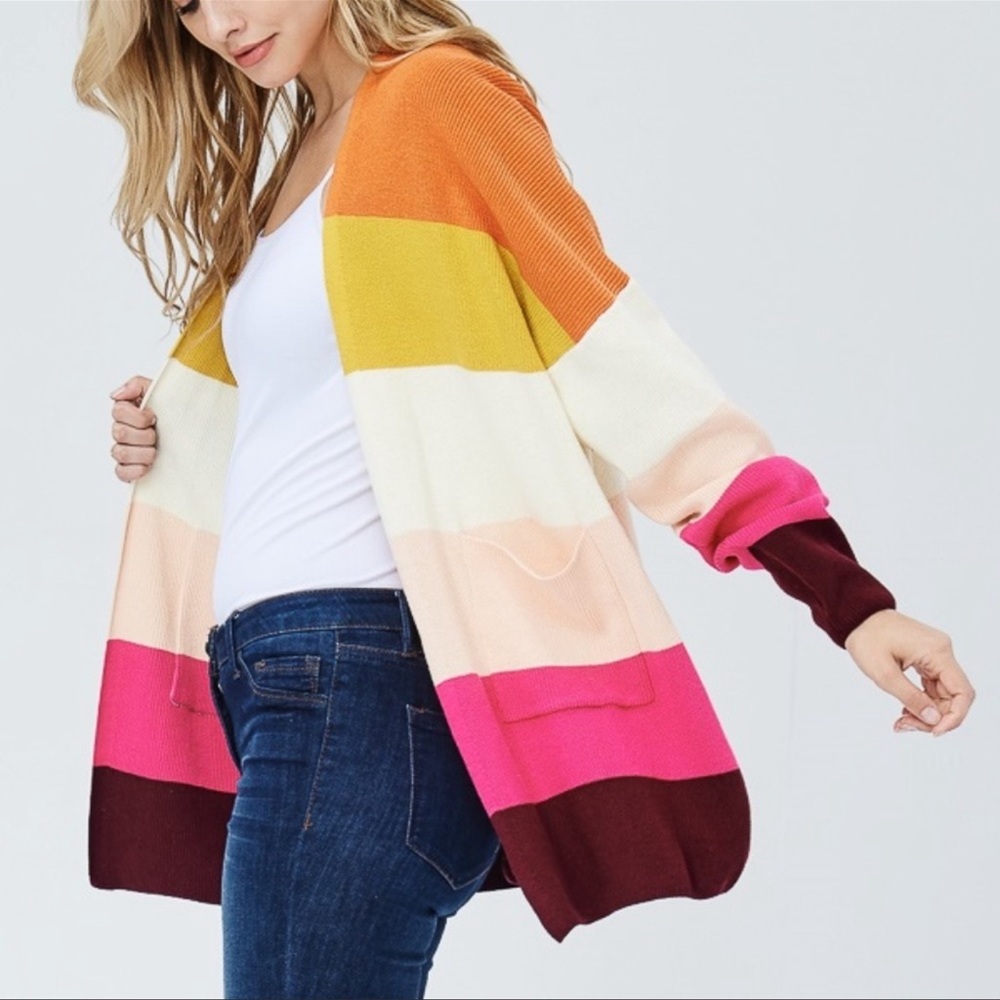 NWOT Racheal Color Block Striped Knit Open Cardigan Sweater